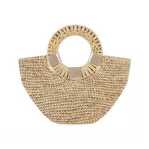 NEW FLORABELLA crochet raffia small tote in natural & gold